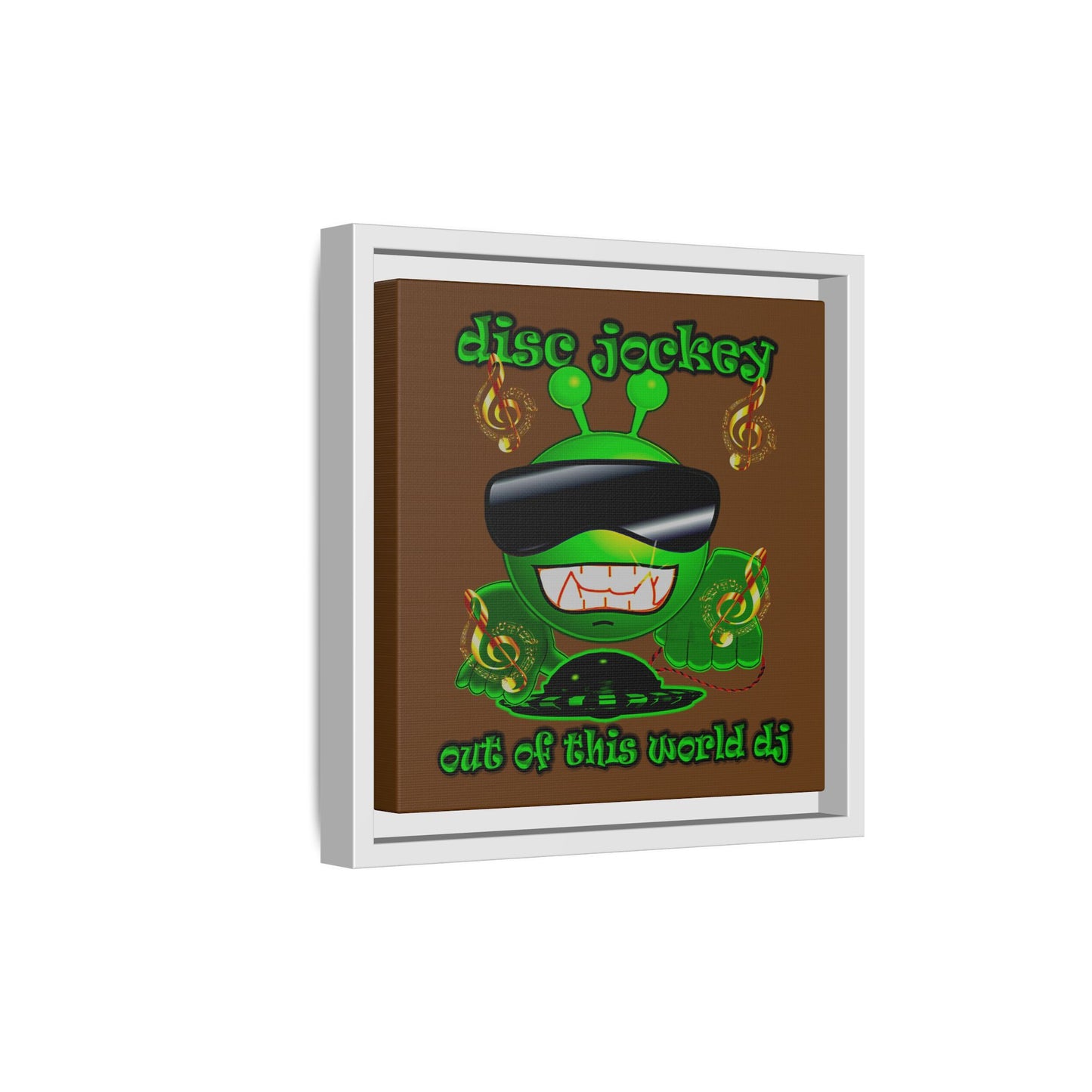 disc jockey - framed canvas art (brown)