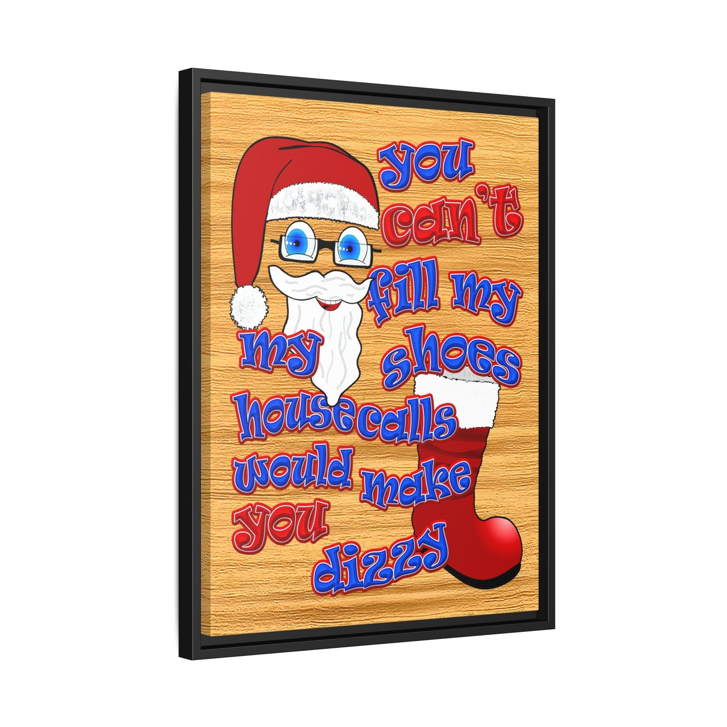 santa's shoes - framed canvas art (butterscotch wood finish)