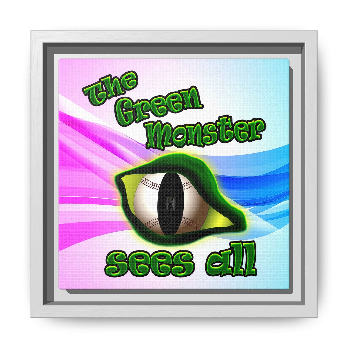green monster - framed canvas art (light blue-pink wave)