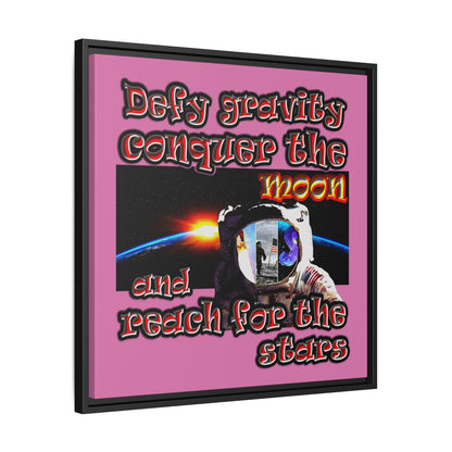 defy conquer reach - framed canvas art (light pink)