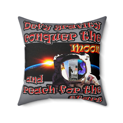 defy conquer reach - Faux Suede Square Pillow - (brushed nickel)