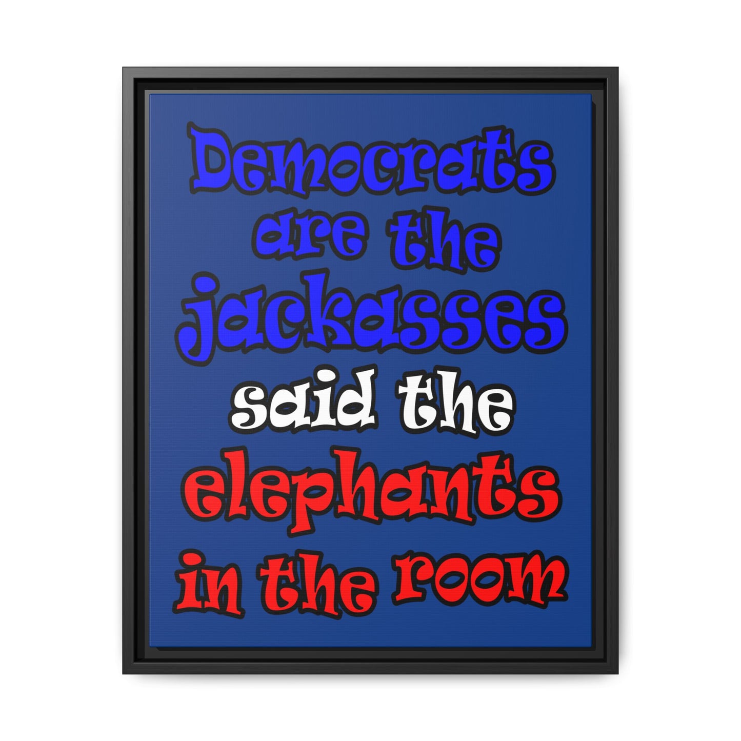 donkeys and elephants - framed canvas art (dark blue)