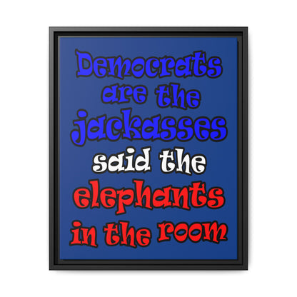 donkeys and elephants - framed canvas art (dark blue)