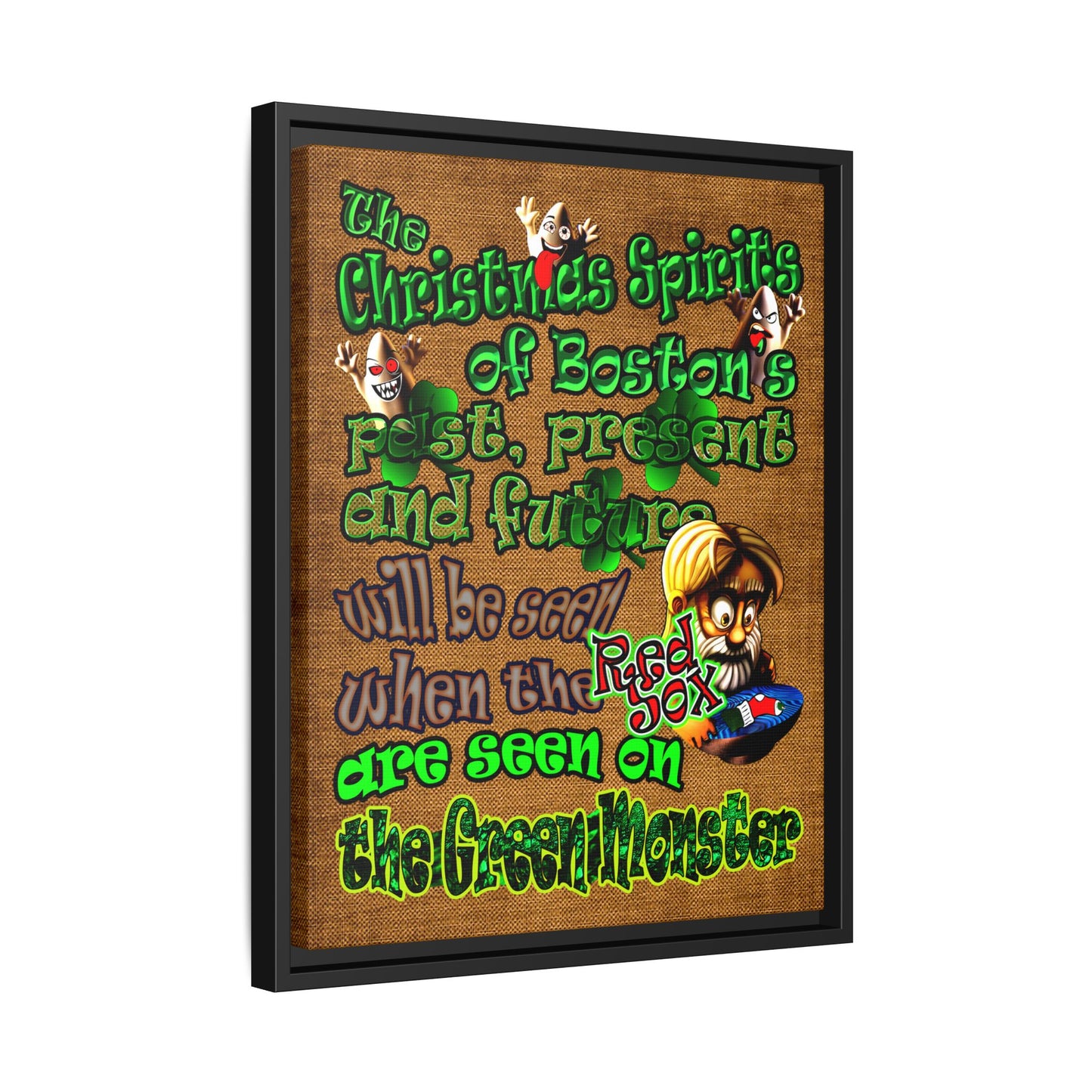 christmas spirits of boston - framed canvas art (brown papyrus)