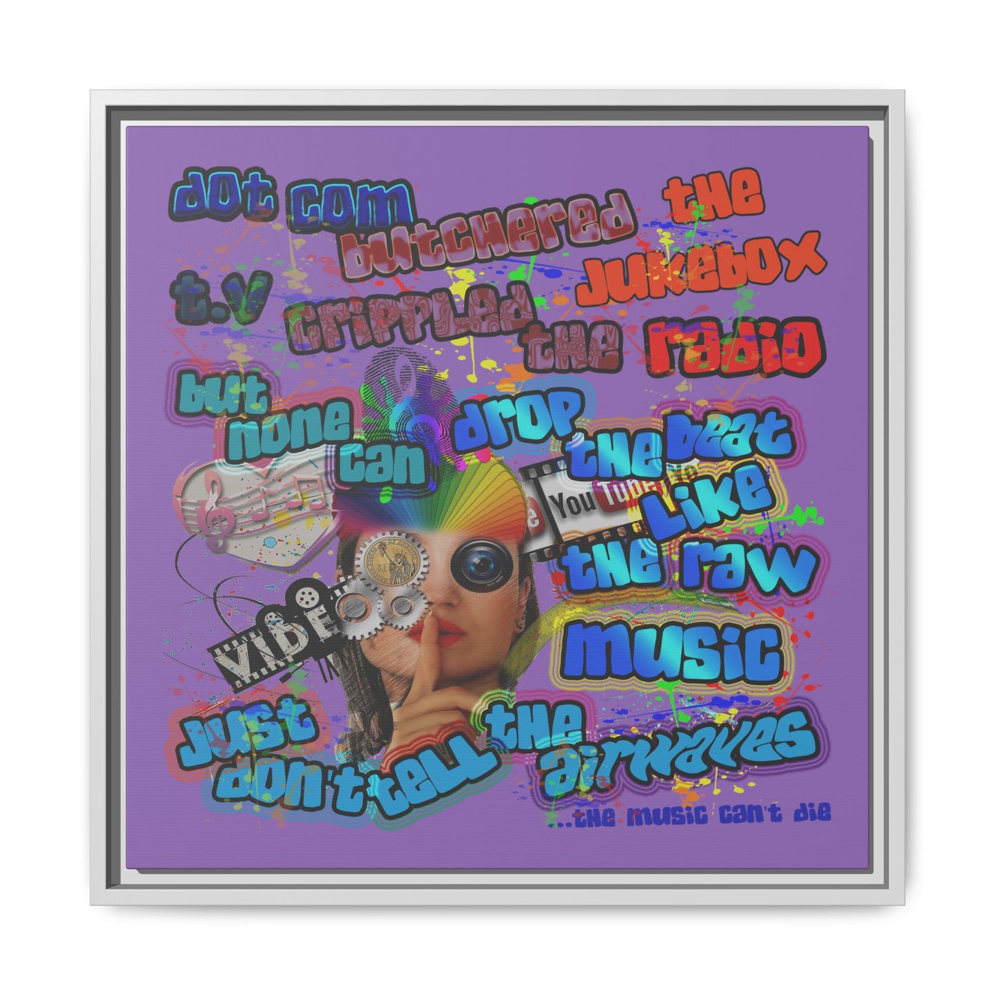 drop the beat - framed canvas art (light purple)