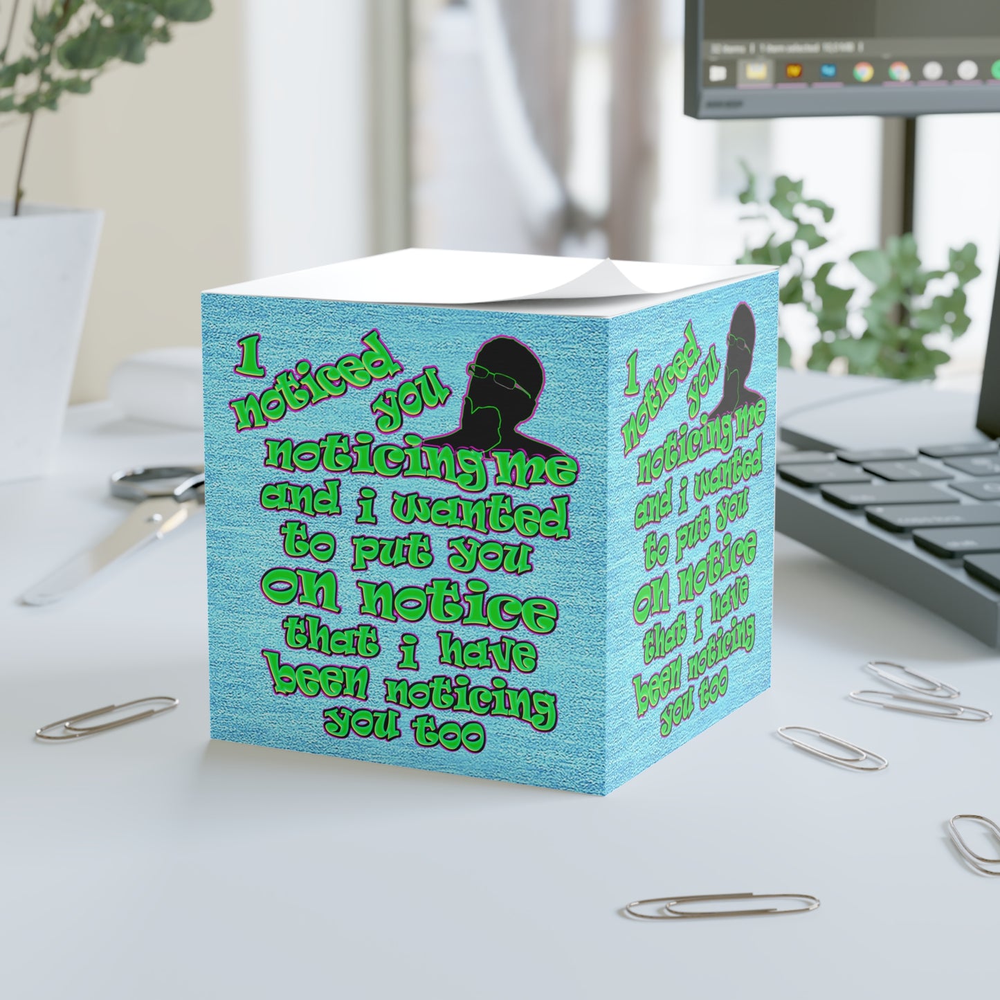 noticed you noticing - note cube (faded blue)