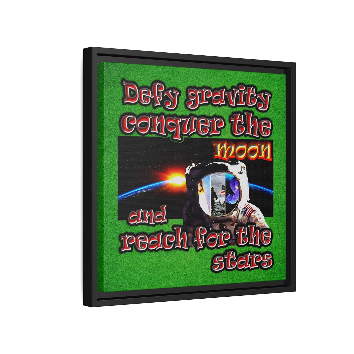 defy conquer reach - framed canvas art (green turf)