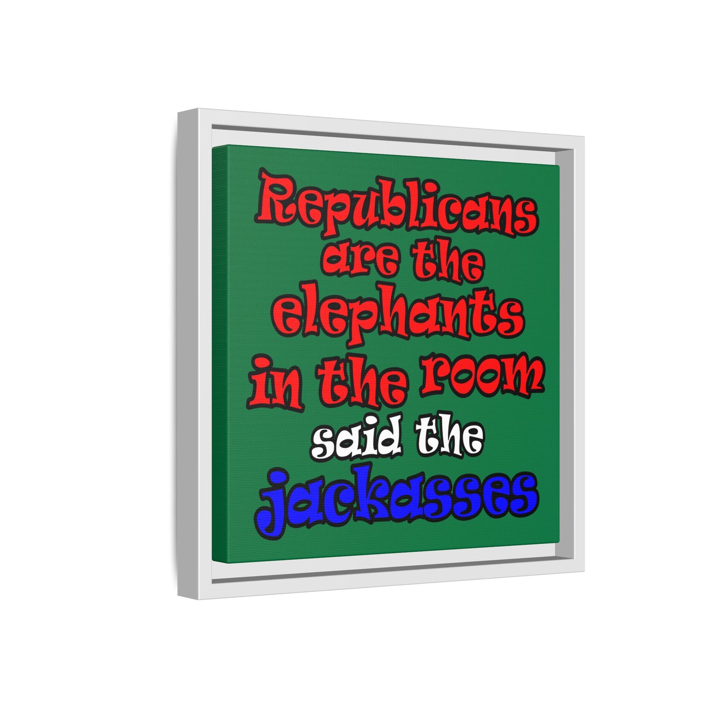 donkeys and elephants - framed canvas art (dark green)
