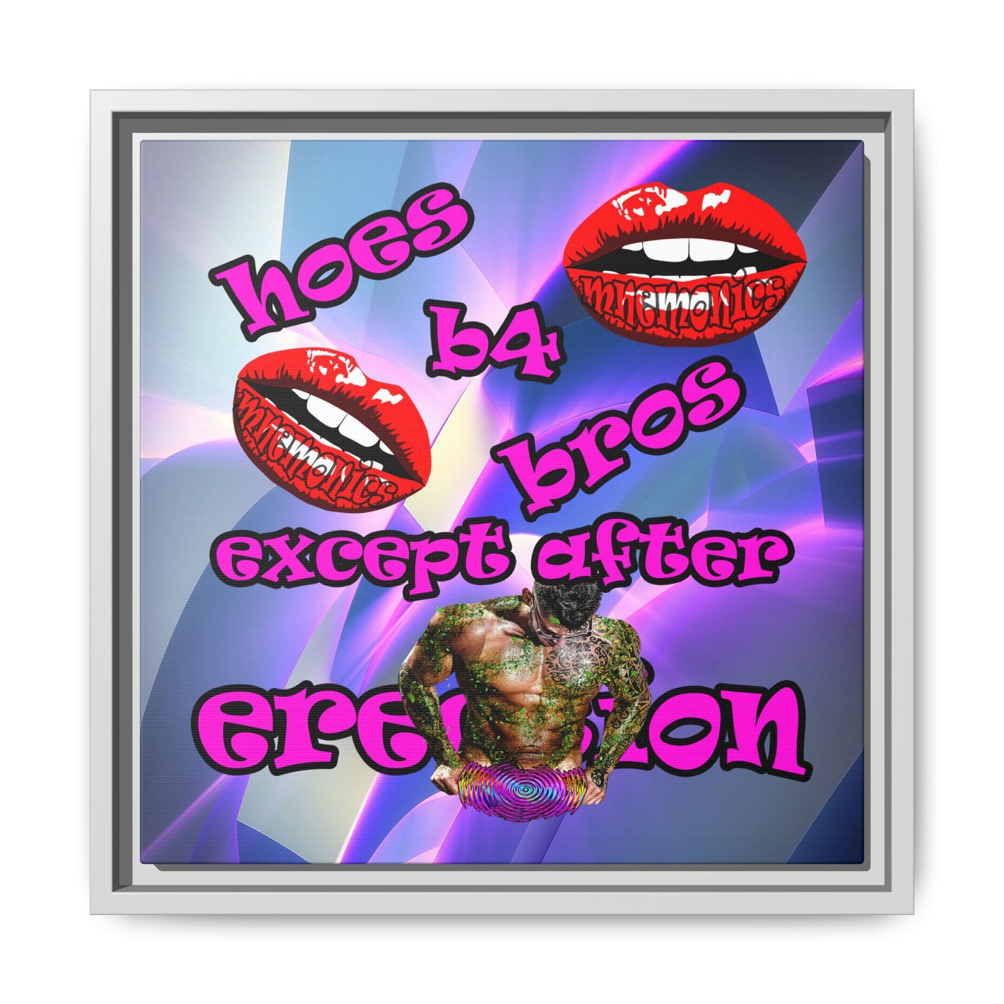 hoes b4 bros - framed canvas art (grey-pink wave)