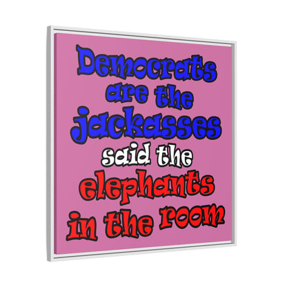 donkeys and elephants - framed canvas art (light pink)