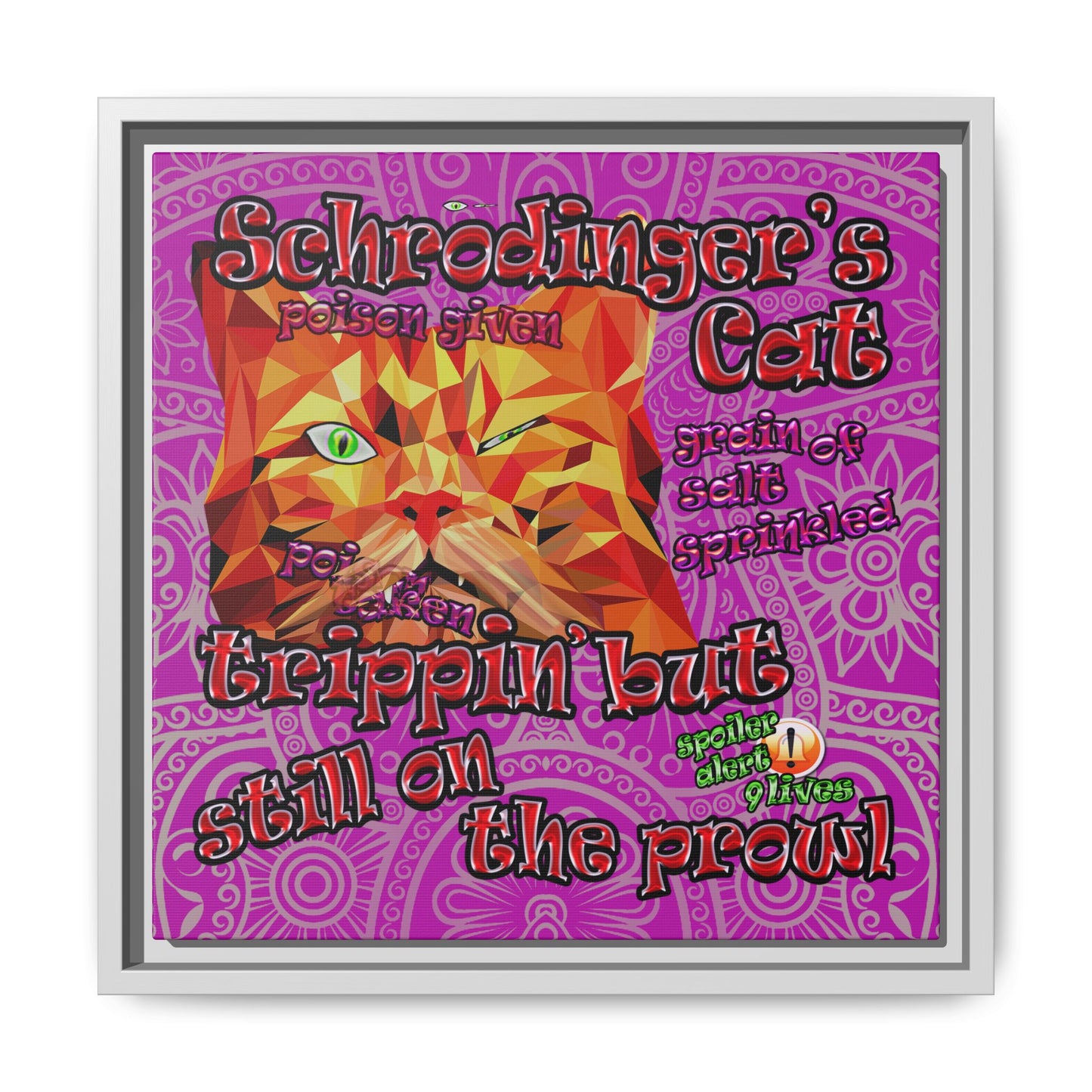 schrodinger's cat - framed canvas art (pink swirl)