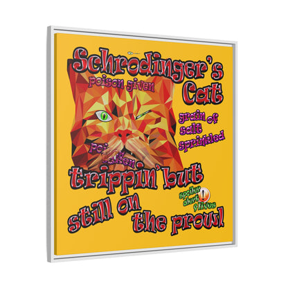 schrodinger's cat - framed canvas art (yellow)