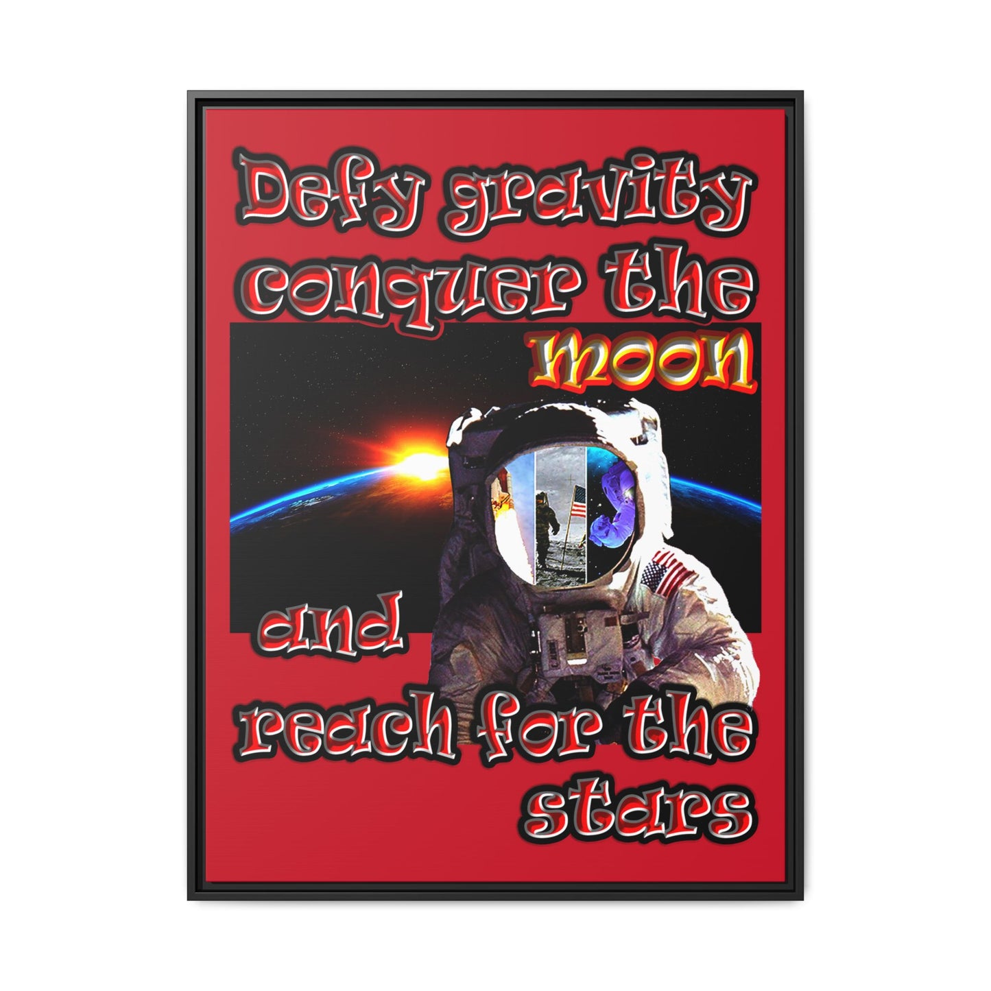 defy conquer reach - framed canvas art (dark red)