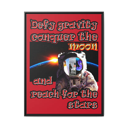 defy conquer reach - framed canvas art (dark red)