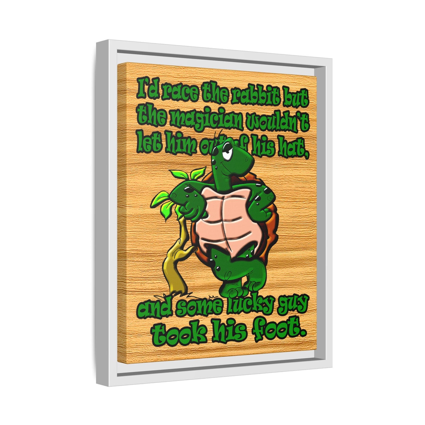 turtle race - framed canvas art (butterscotch wood finish)
