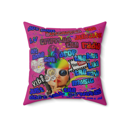 drop the beat - Faux Suede Square Pillow - (pink)