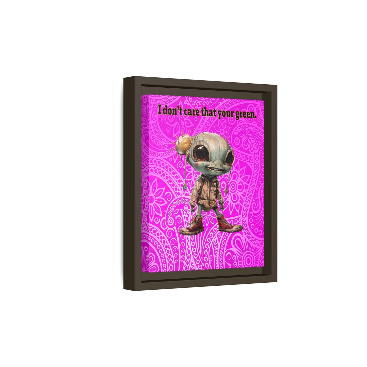 I don't care that your green - framed canvas art (pink swirl)