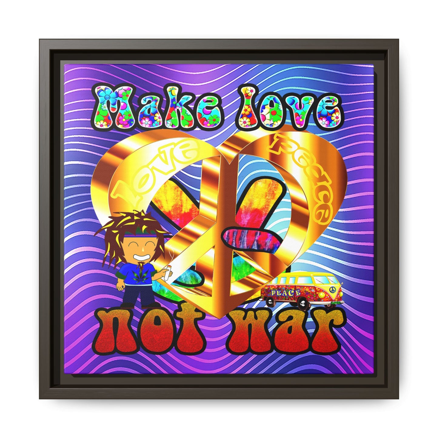 love peace - framed canvas art (purple wave)
