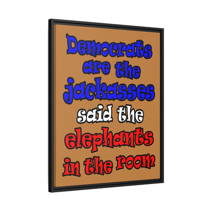 donkeys and elephants - framed canvas art (light brown)