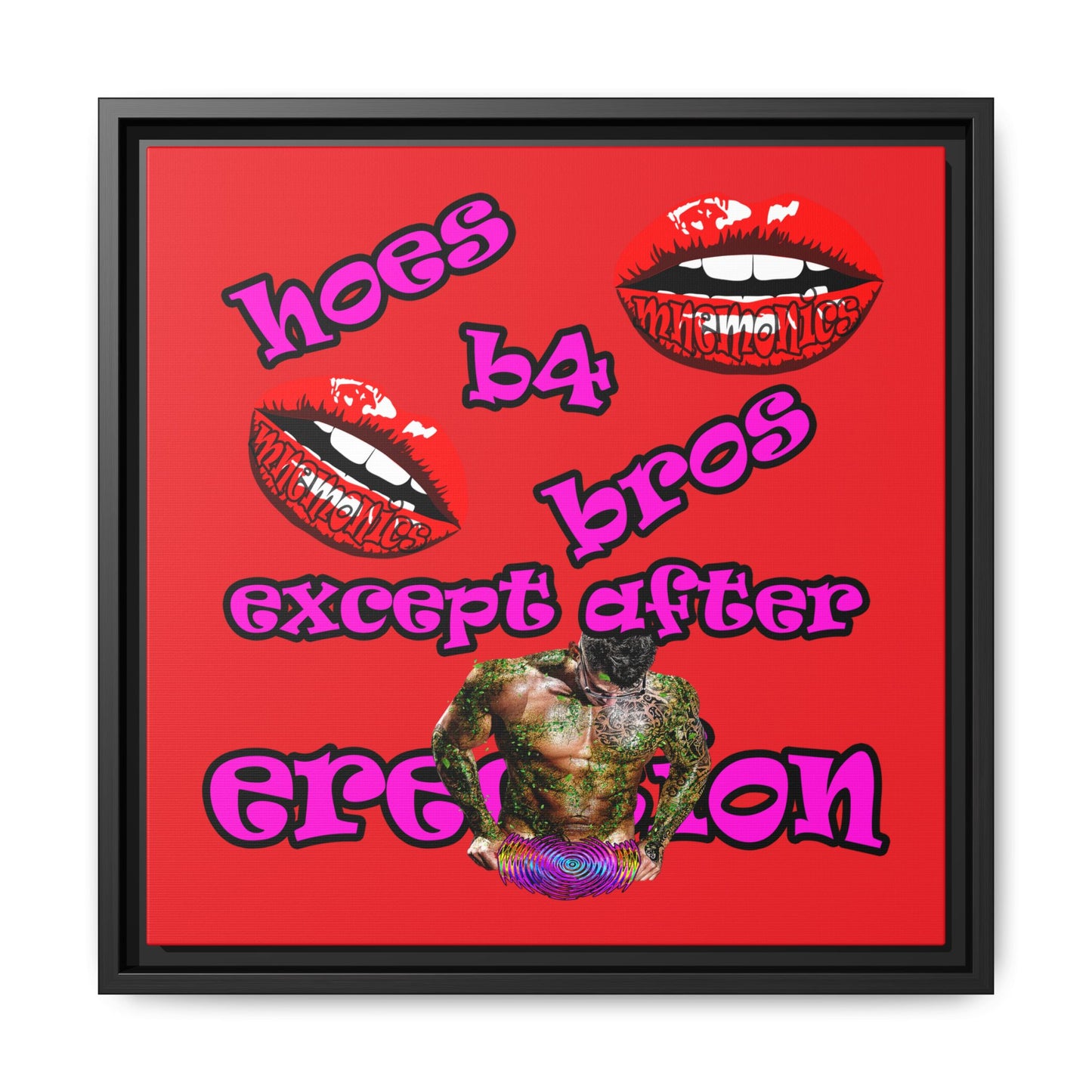 hoes b4 bros - framed canvas art (red)