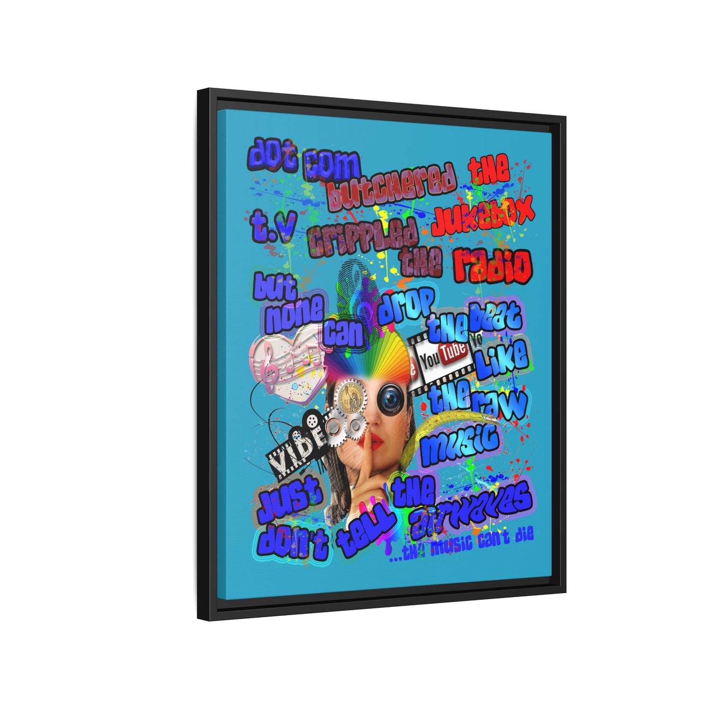 drop the beat - framed canvas art (turquoise)