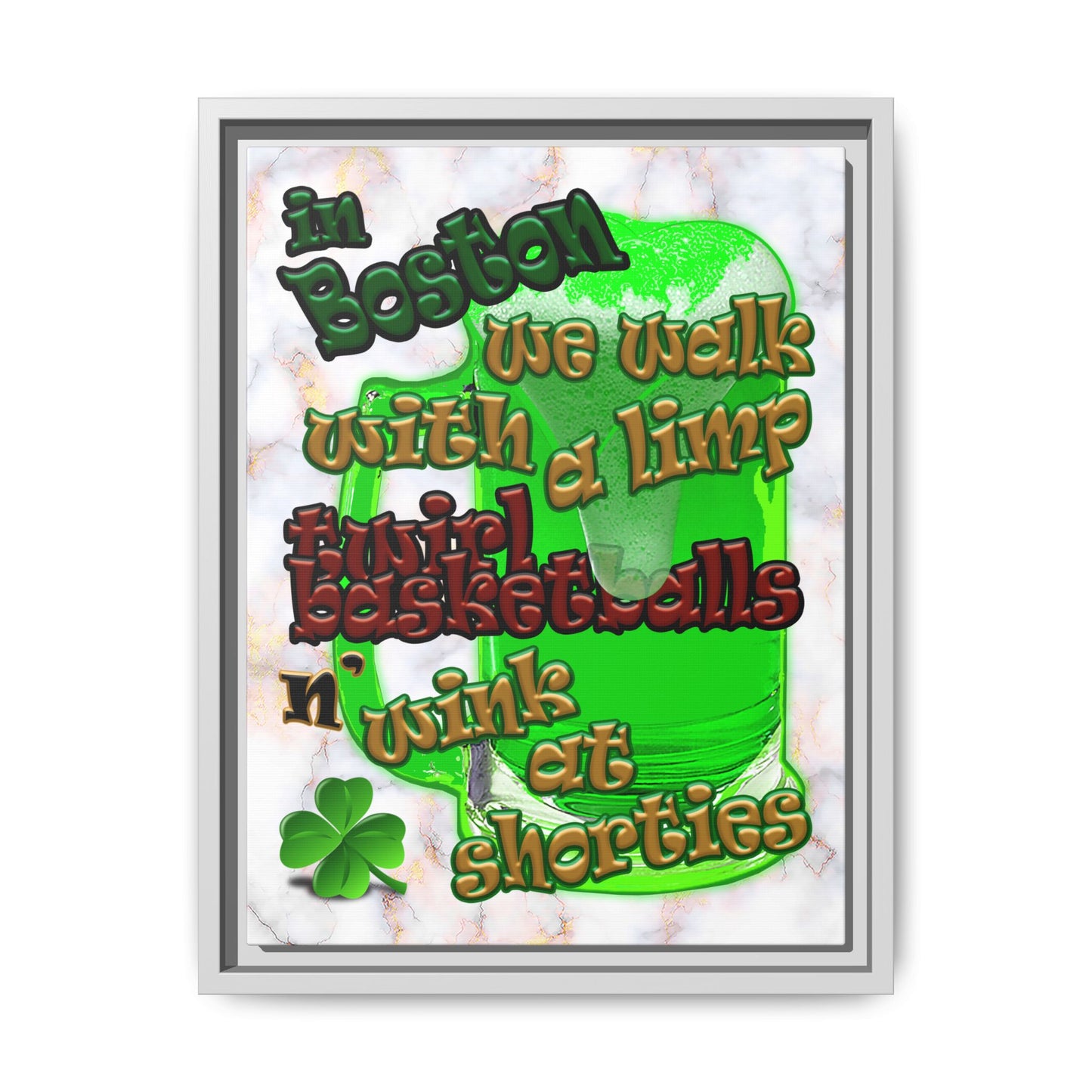 celtics logo - framed canvas art (white marble)