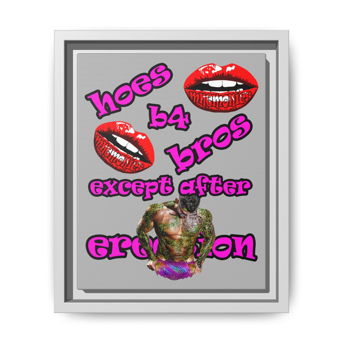 hoes b4 bros - framed canvas art (light grey)