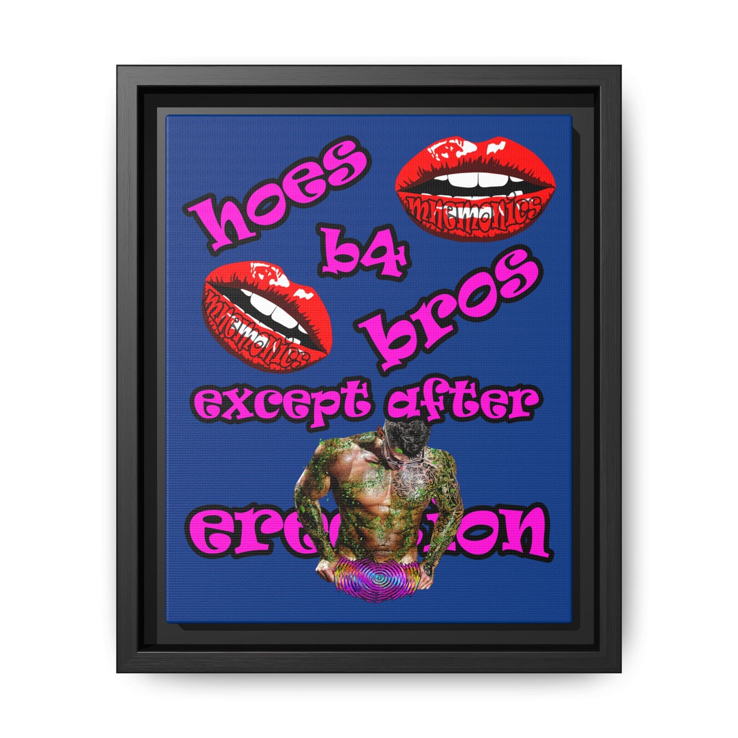 hoes b4 bros - framed canvas art (dark blue)
