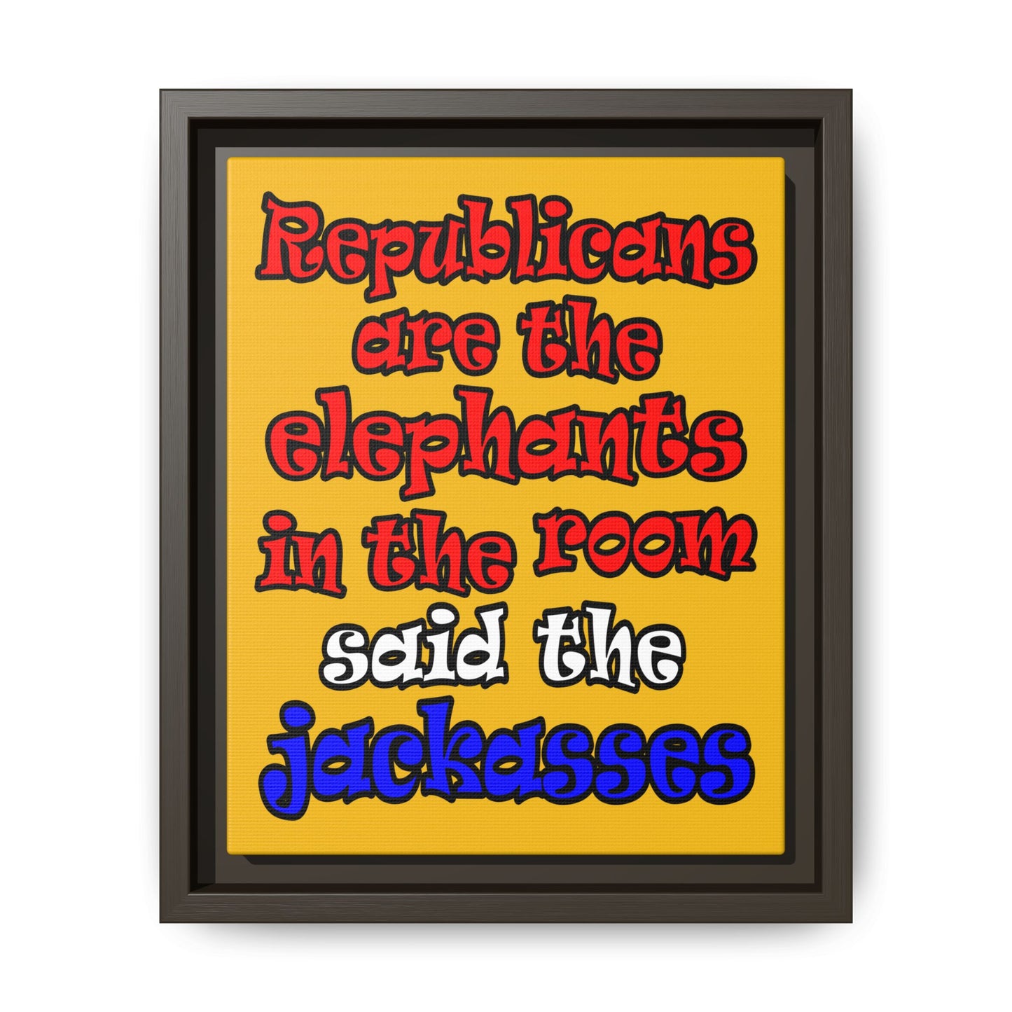 donkeys and elephants - framed canvas art (yellow)