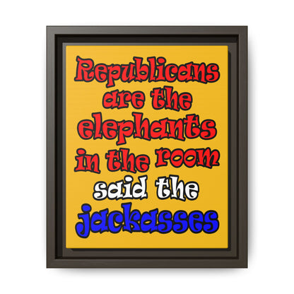 donkeys and elephants - framed canvas art (yellow)