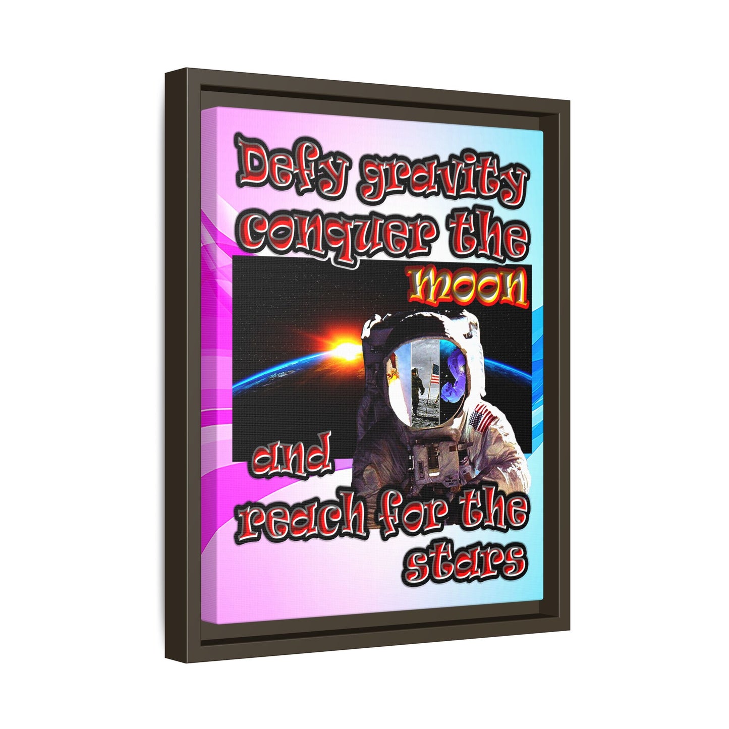 defy conquer reach - framed canvas art (light blue-pink wave)