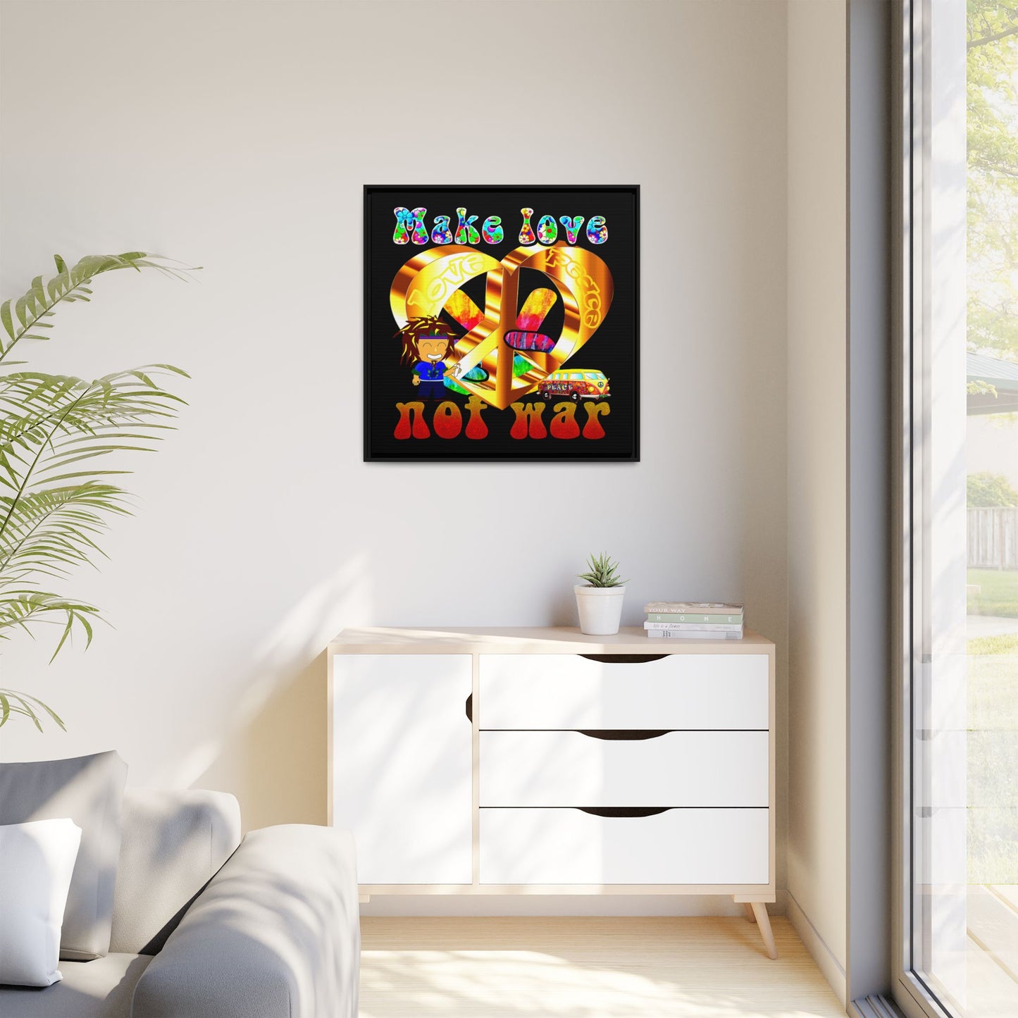 love peace - framed canvas art (black)