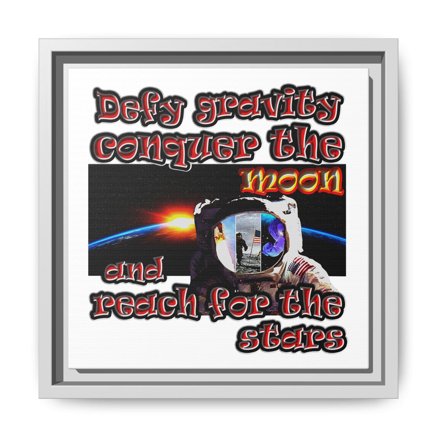 defy conquer reach - framed canvas art (white)