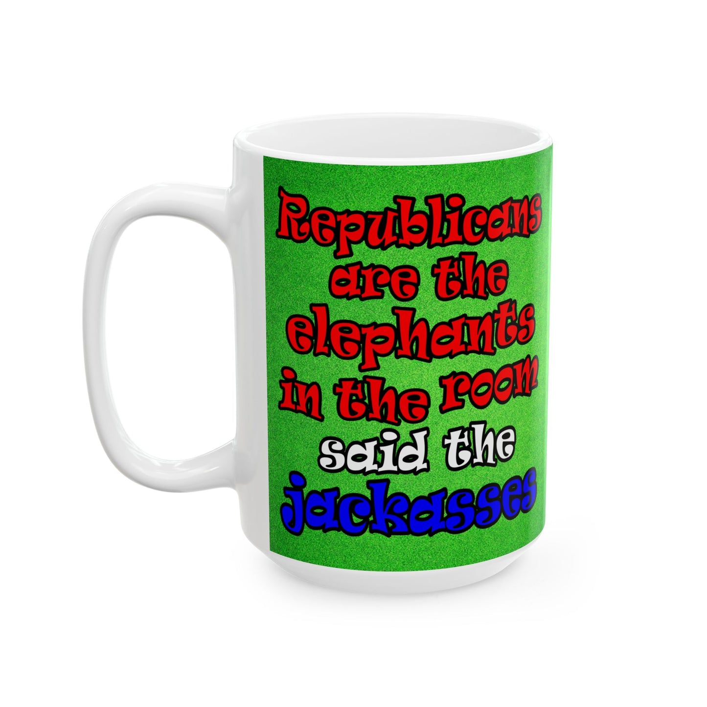 donkeys and elephants - White Mug (green turf)