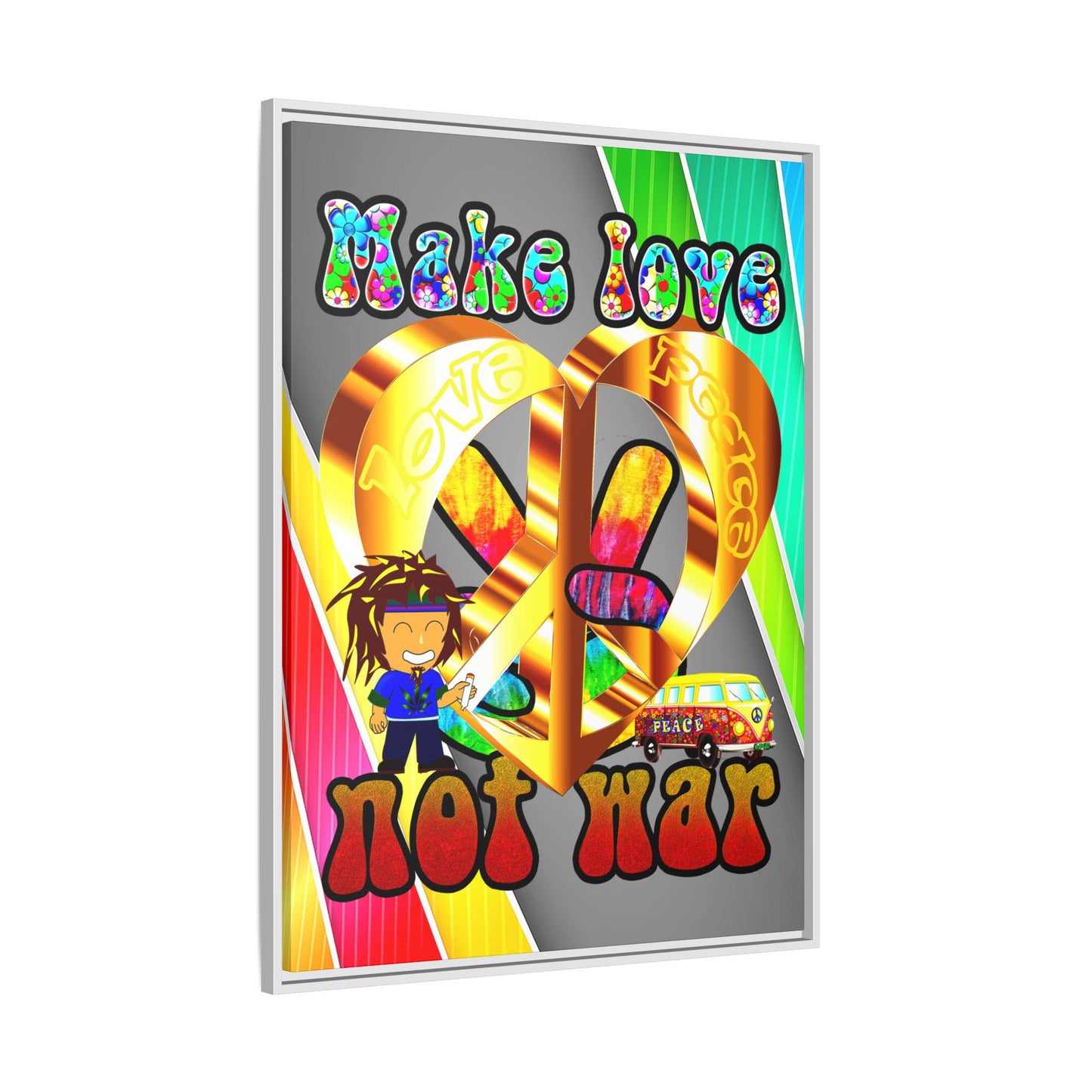 love peace - framed canvas art (rainbow split)