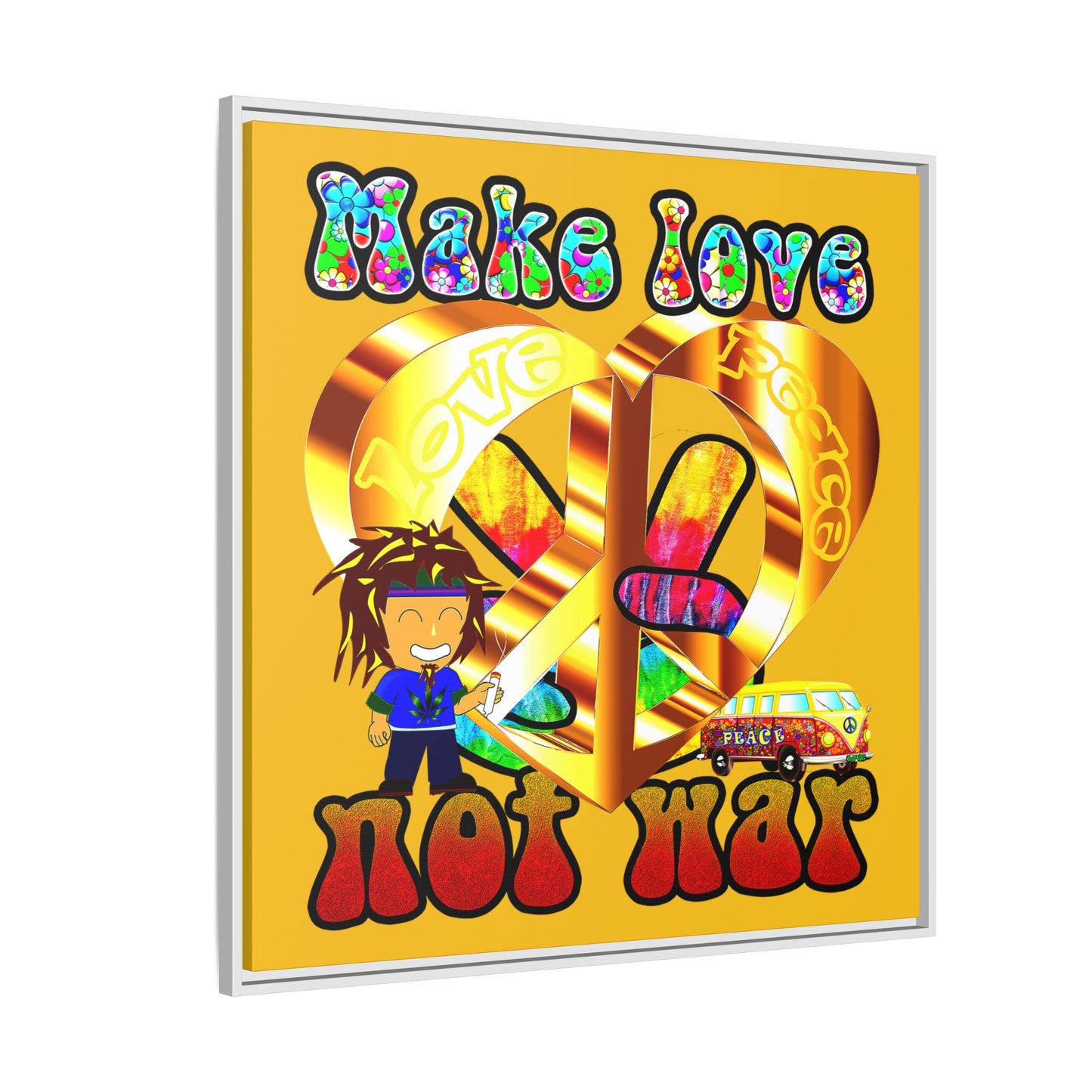 love peace - framed canvas art (yellow)