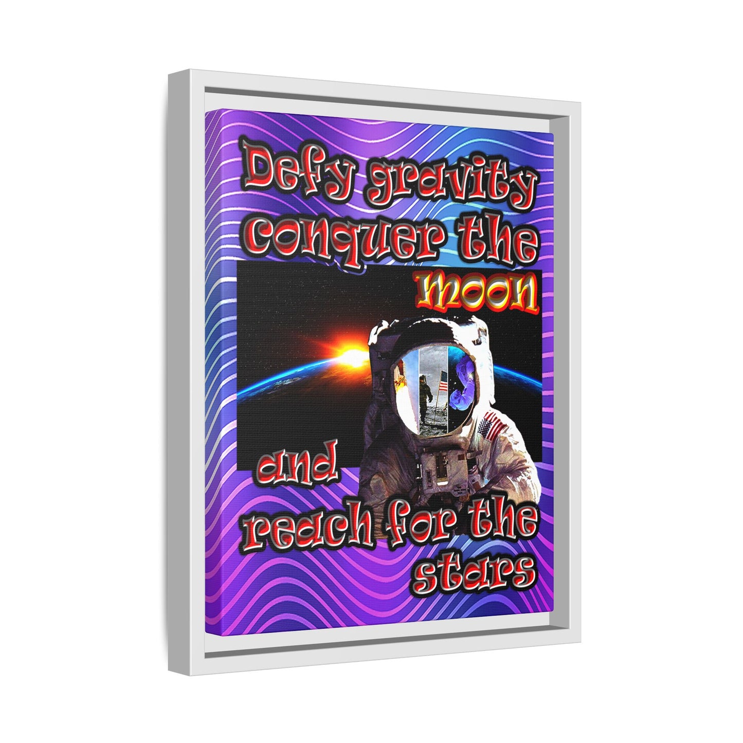 defy conquer reach - framed canvas art (purple wave)