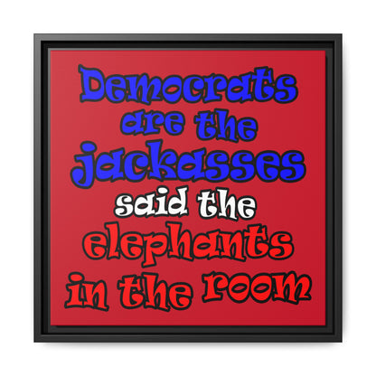 donkeys and elephants - framed canvas art (dark red)