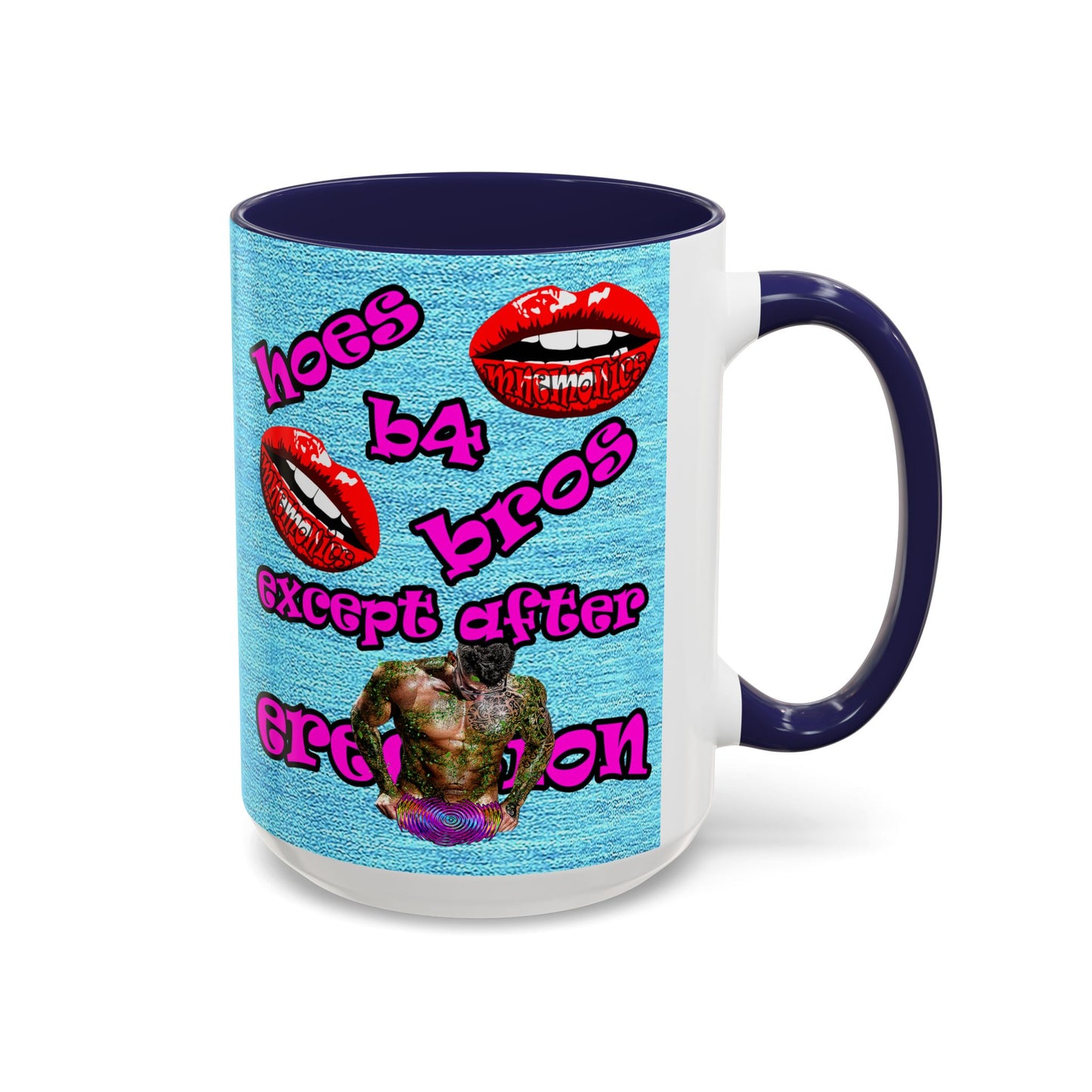 hoes b4 bros - Accent Mug (faded blue)