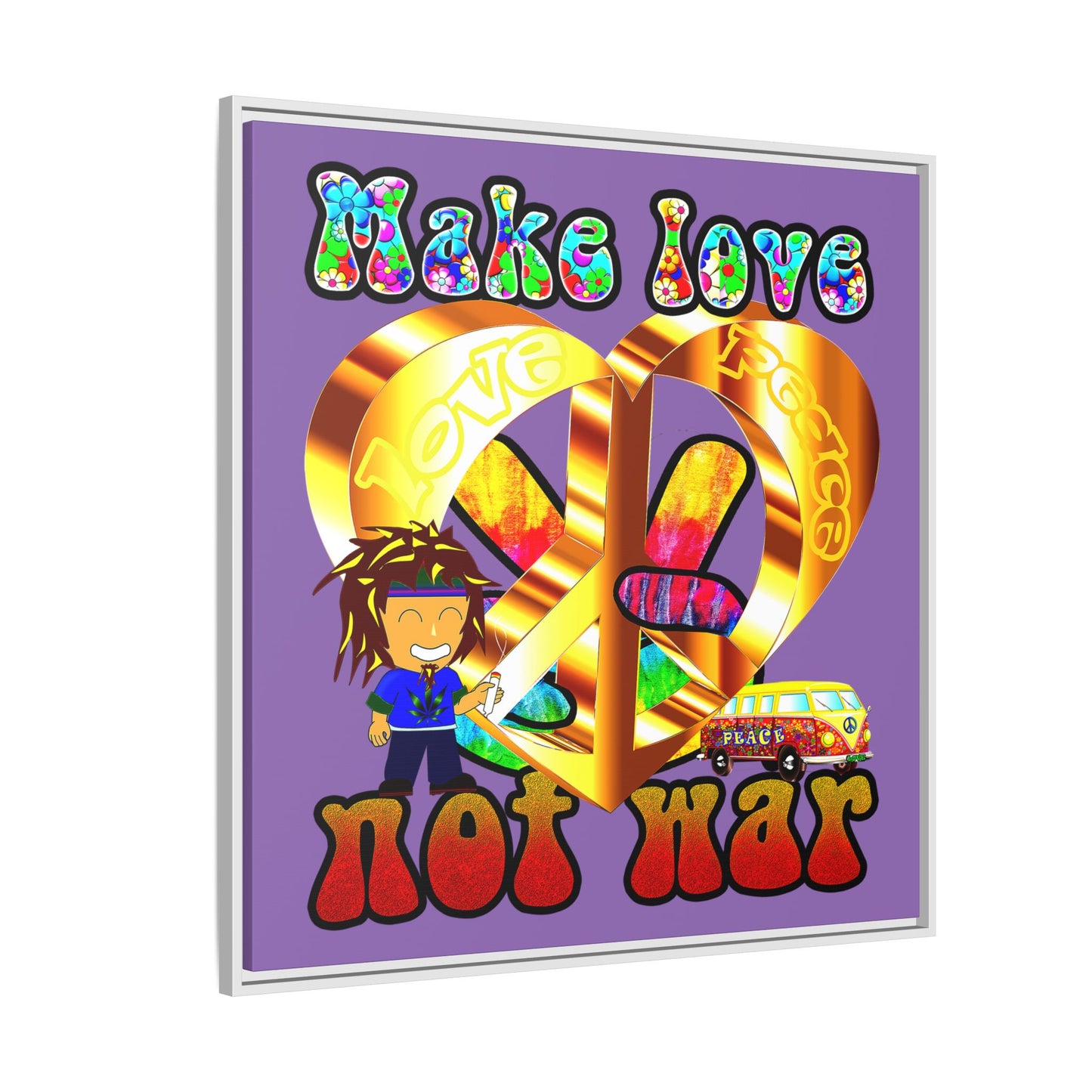love peace - framed canvas art (light purple)
