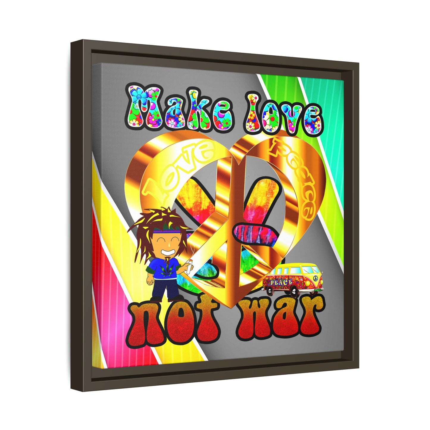 love peace - framed canvas art (rainbow split)