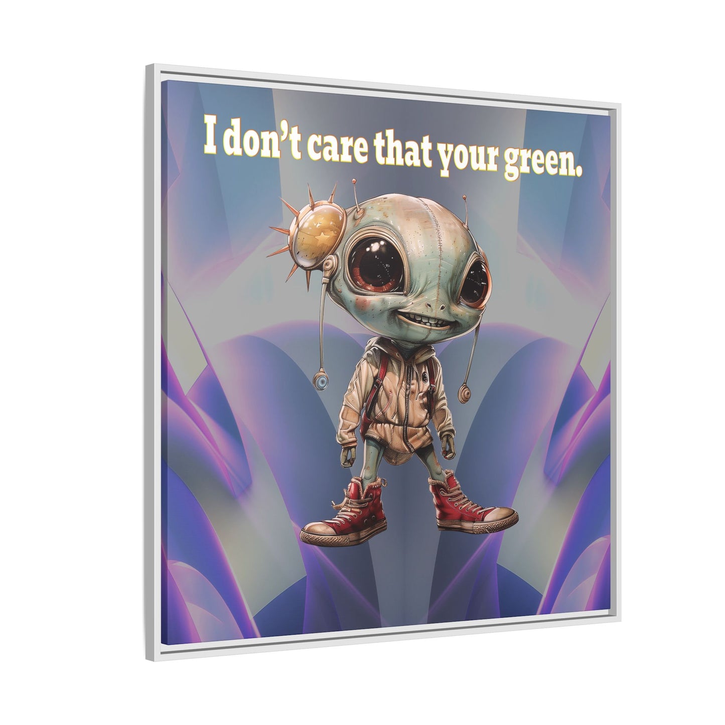 I don't care that your green - framed canvas art (grey-pink wave)