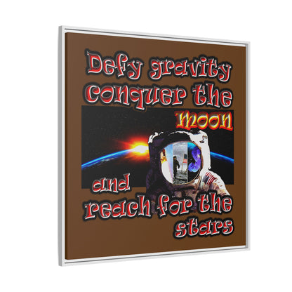 defy conquer reach - framed canvas art (brown)