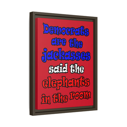 donkeys and elephants - framed canvas art (dark red)