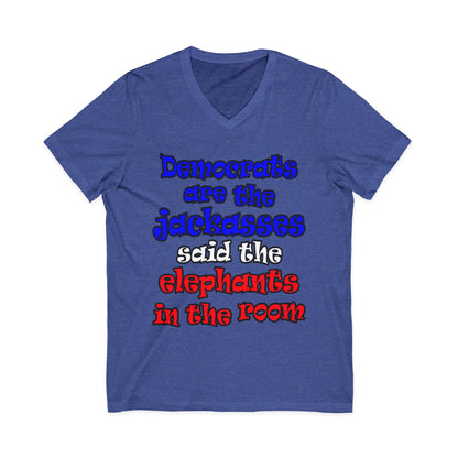 donkeys and elephants - Unisex Jersey Short Sleeve V-Neck Tee