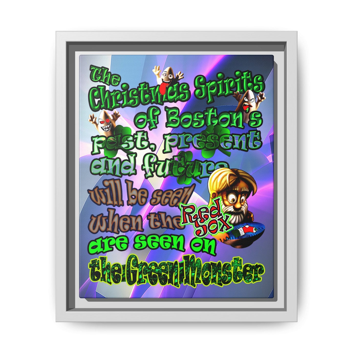 christmas spirits of boston - framed canvas art (grey-pink wave)