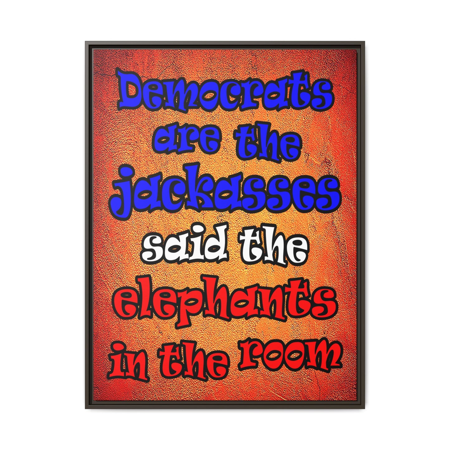 donkeys and elephants - framed canvas art (burnt orange)
