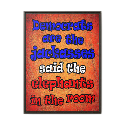 donkeys and elephants - framed canvas art (burnt orange)