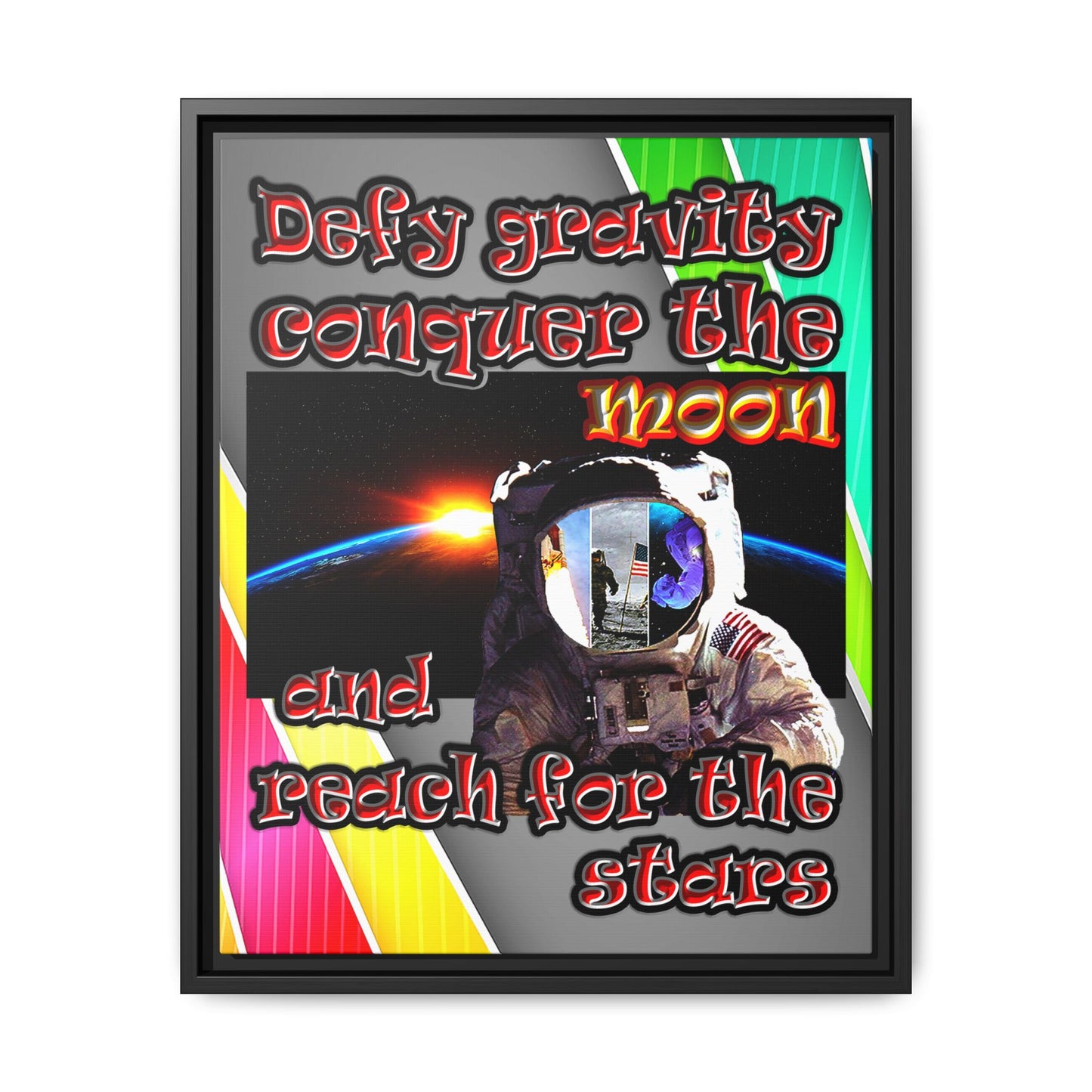 defy conquer reach - framed canvas art (rainbow split)
