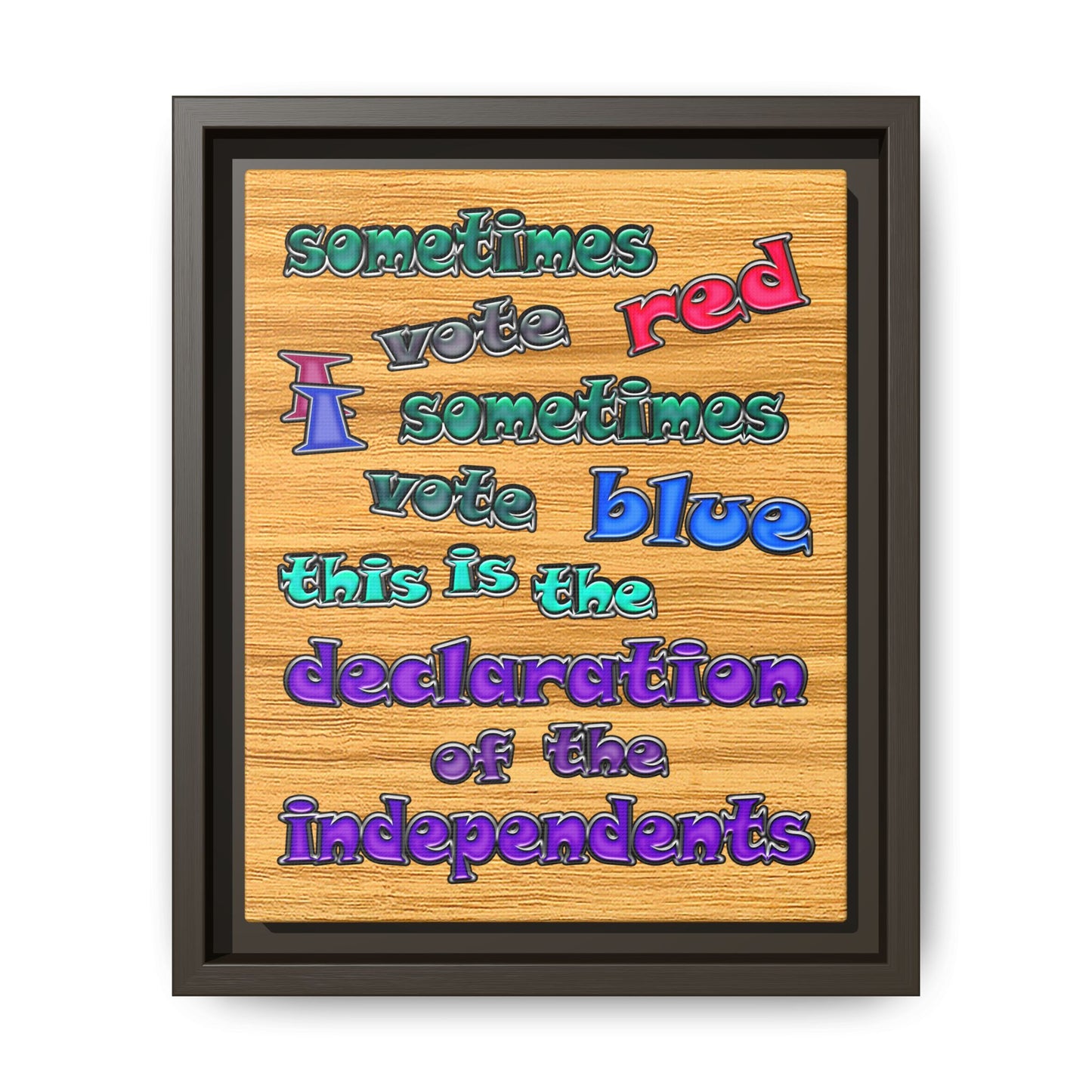 declaration of the independents - framed canvas art (butterscotch wood finish)